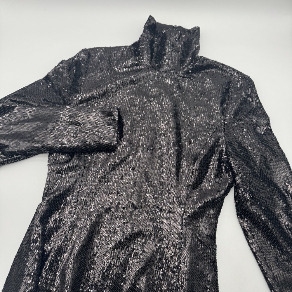 L'ECOLE DES FEMMES Women's Size Large Black Sequin Turtleneck Zip Back Dress - Picture 14 of 16